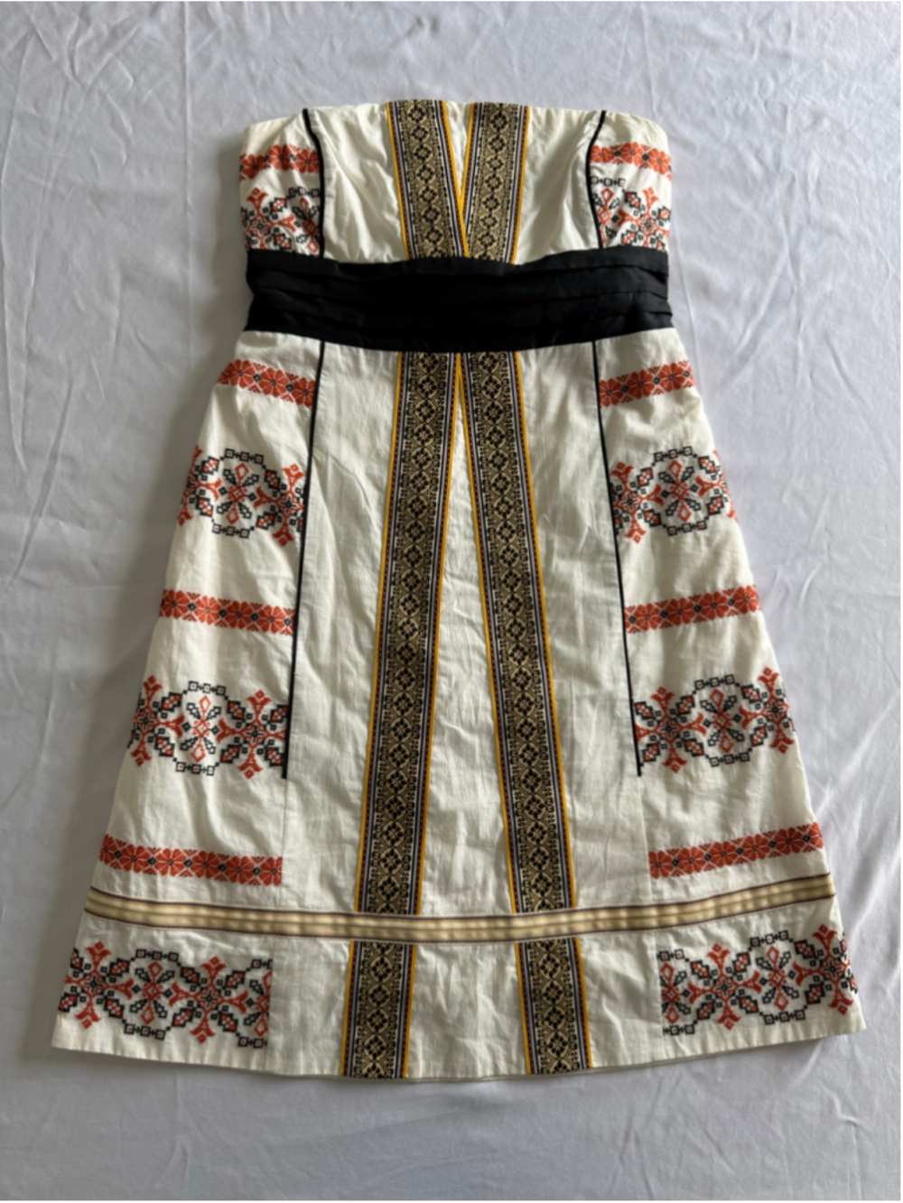 Women's Floreat Strapless Dress Size 6 White Black Embroidered